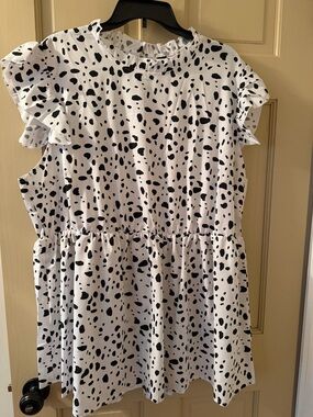 SHEIN White Dalmatian-Print Ruffle Sleeve Casual Blouse